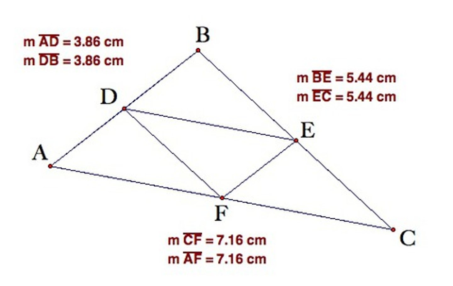 <p>In a triangle, 4 equal area triangles are formed</p>