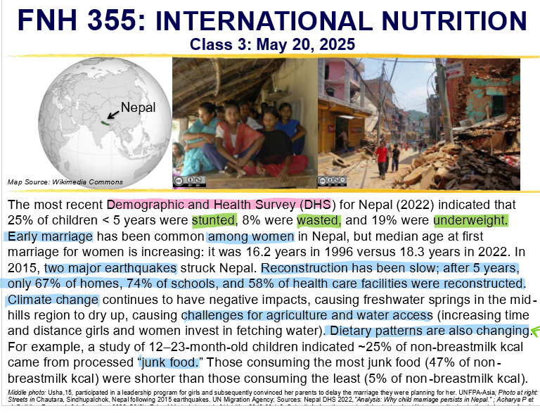 <p>explain and critically evaluate causes of  undernutrition for children in nepal</p>