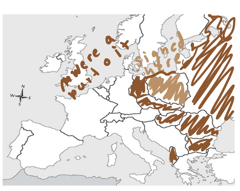 <p>name the country were the Warsaw Pact was signed and some countries that were part of it</p>