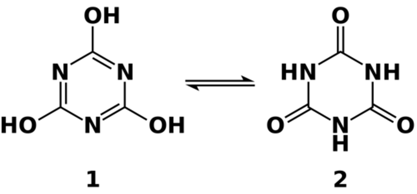 <p>Isocyanuric Acid (which is very soluble in water, but precipitates to form the solvent acetonitrile)</p>