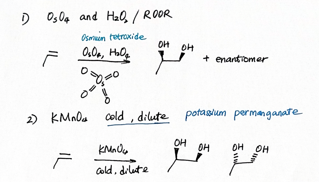 <p>Reagents: OsO4 &amp; H2O2/ROOR or KMnO4</p>