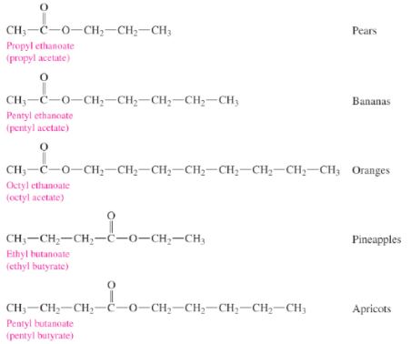 <p>Pears<br>Bananas<br>Oranges<br>Pineapples<br>Apricots</p>