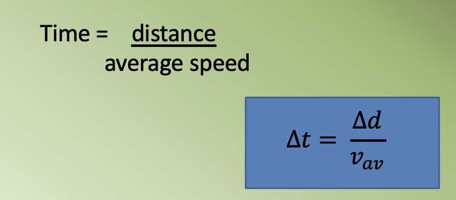<p>Time = distance/average speed</p>