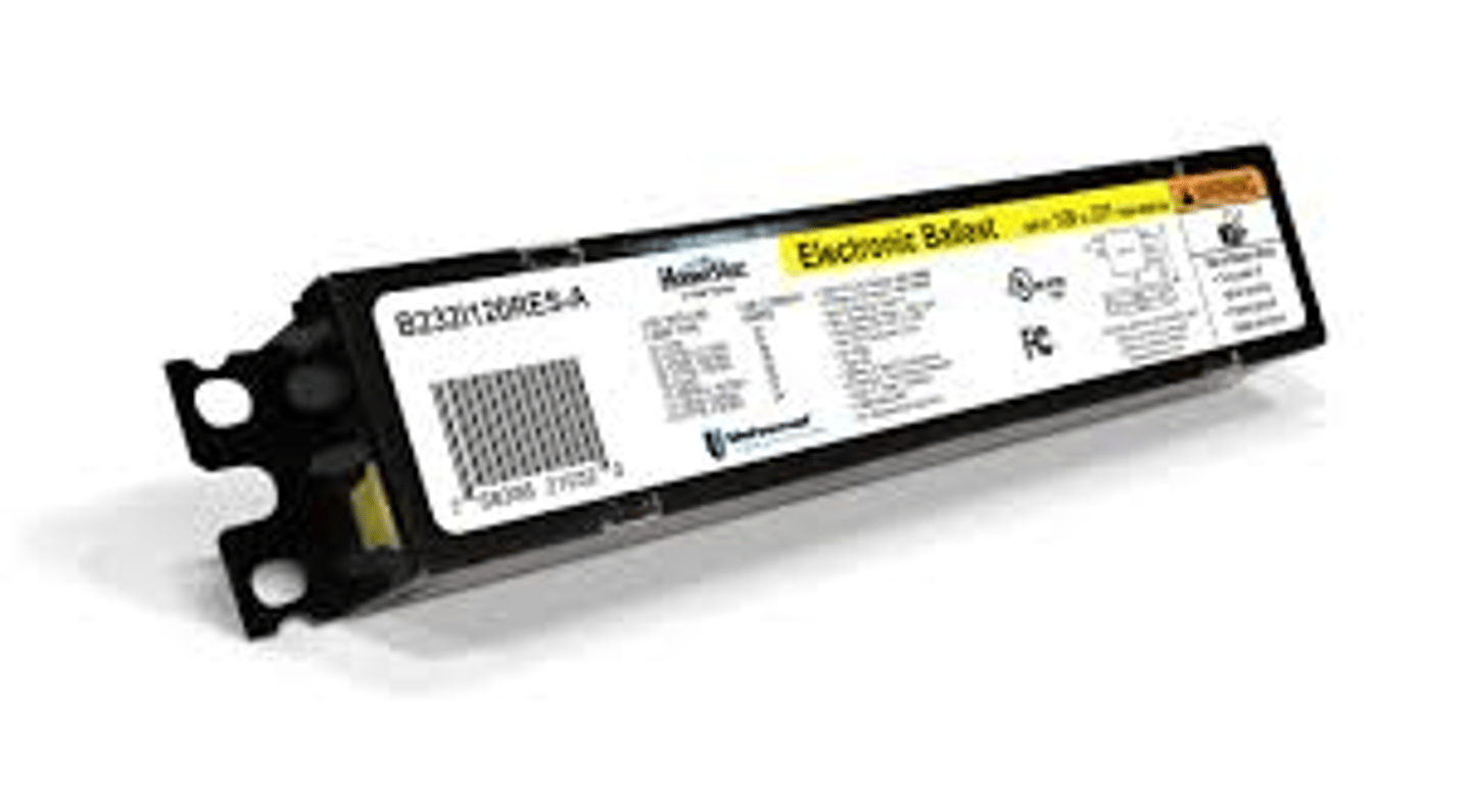 <p>A device in fluorescent lamps that regulates the level (amps) of electrical current and voltage flowing through the fluorescent lamp tube.</p>
