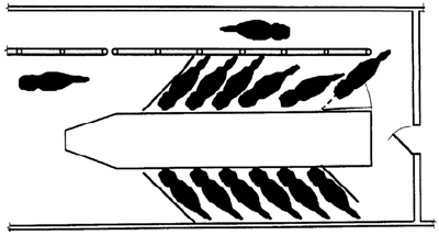 <p>Most common parlor type in the US for ‘small’ parlors (less that double 12). Cows stand on an elevated platform in an angled or herringbone fashion facing away from the operator area </p><p>This exposes enough of the back half of the cow to allow access to milk her from the side and room for an arm type detacher and associated equipment. </p>