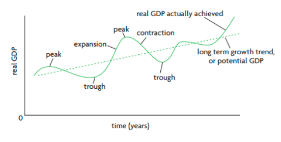 Expansion, peak, contraction, trough.