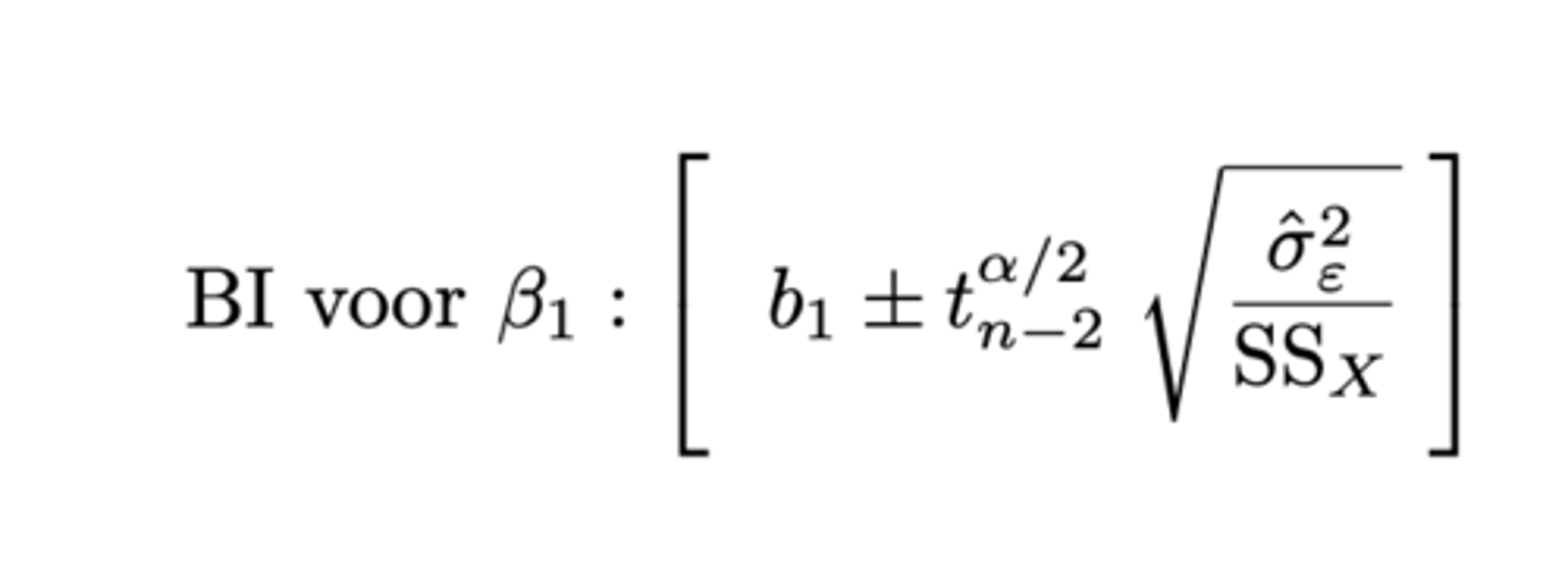 <p>zie formularium</p><p>Het betrouwbaarheidsinterval zal smal zijn indien V(B₁) klein is.</p>