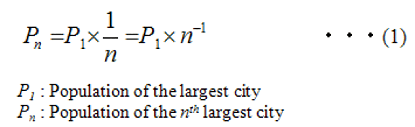 <p>In a model urban hierarchy, the idea that the population of a city or town will be inversely proportional to its rank in the hierarchy, such that the nth largest settlement is 1/n the population of the largest settlement.</p>