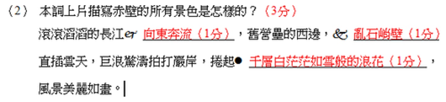<p>蘇軾因為看到赤壁的景色而懷想到古戰場，又從中憶起當時不少的英雄豪傑（1分），</p><p>但他追懷的英雄人物都隨着大江東逝而沖洗淨盡（1分），</p><p>因此產生人生短促（0.5分）與功業虛幻無憑（0.5分）的感慨。</p>