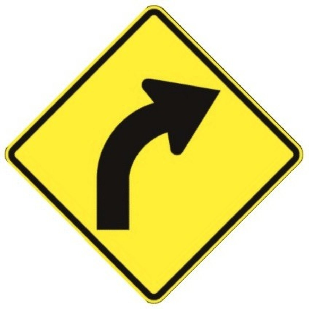 <p>The roadway ahead curves to the right. Slow your speed and keep well to the left.</p>