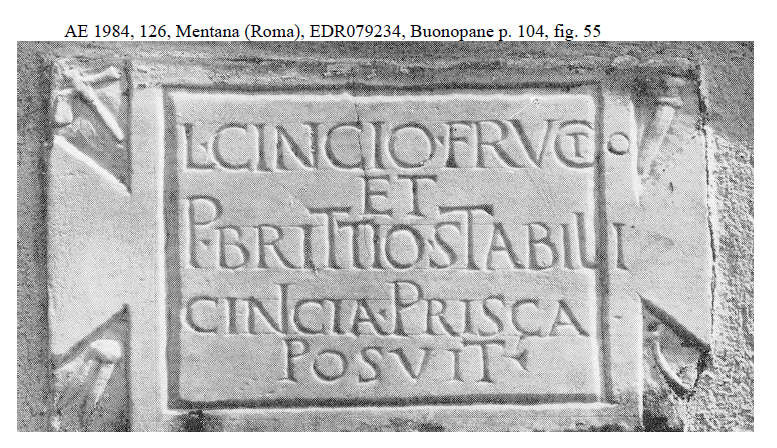 <p>AE 1984, 126, Mentana (Roma), EDR079234, Buonopane p. 104, fig. 55</p>