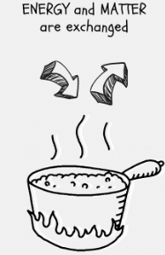 <p>Energy or material moves into or out of system</p>