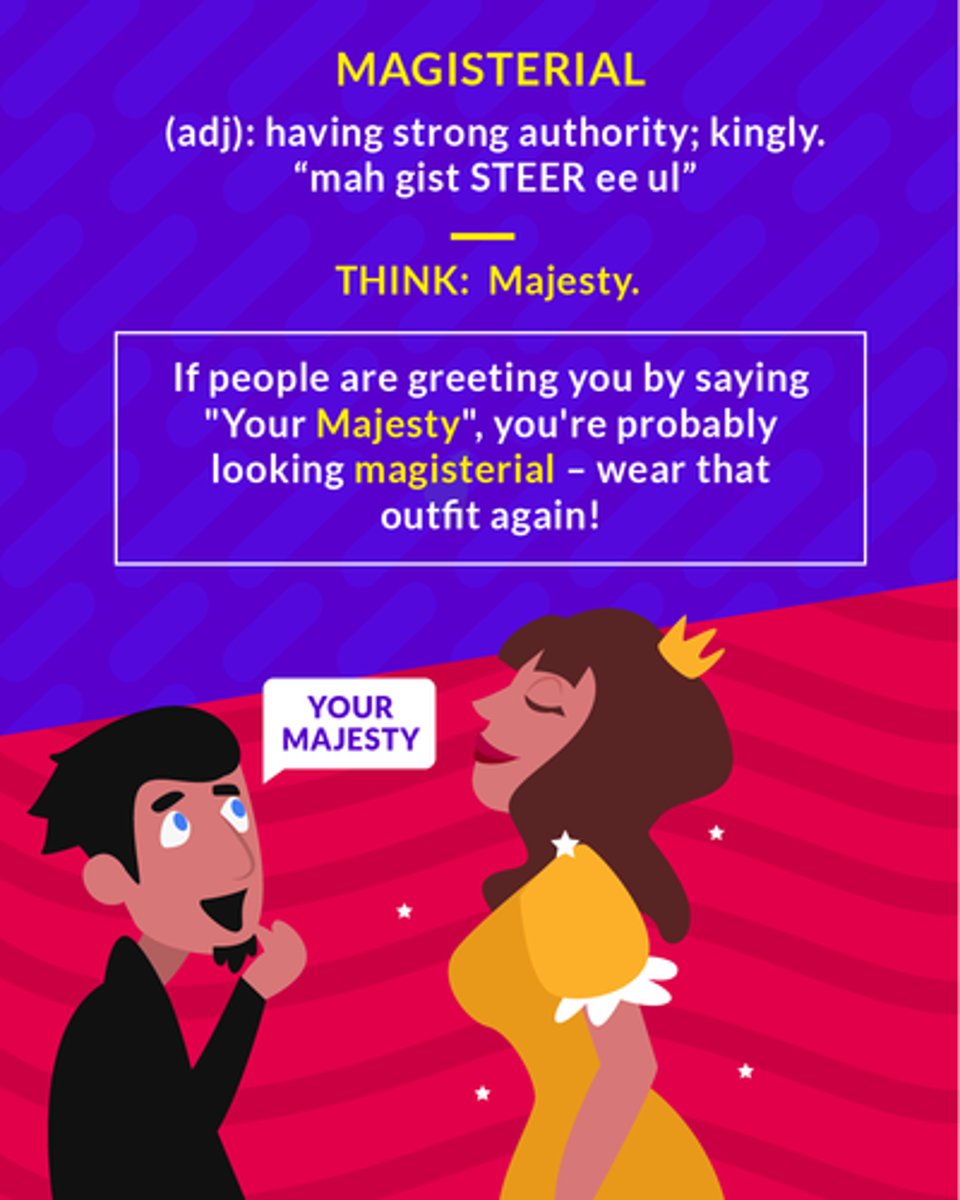 <p>having or showing great authority</p><p>(adj.) having strong authority; kingly</p>