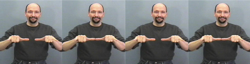 <p>“y” handshape, thumbs tap</p>
