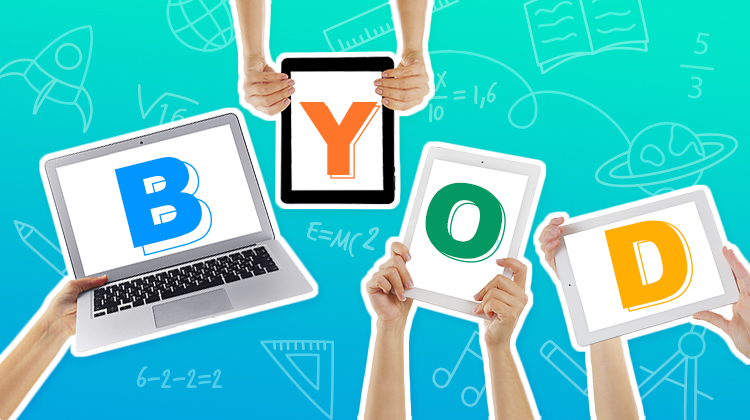 <p>Bring your own device. A policy allowing employees to connect personally owned devices, such as tablets and smartphones, to a company network. Data security is often a concern with BYOD policies and organizations often use VLANs to isolate mobile devices.</p>