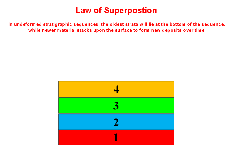 <p><span style="color: rgb(255, 255, 255);">Each layer of sedimentary origin (and at least some of metamorphic origin) in a stratigraphic column</span><span style="color: rgb(255, 255, 255);"><br></span><span style="color: rgb(255, 255, 255);">contains a unique assemblage of fossils characteristic of a particular time span</span><span style="color: rgb(255, 255, 255);"><br></span><span style="color: rgb(255, 255, 255);">Layers of rock: strata (singular: stratum)</span></p><p><span style="color: rgb(255, 255, 255);">oldest straa will lie at bottom (law of superposition)</span></p>