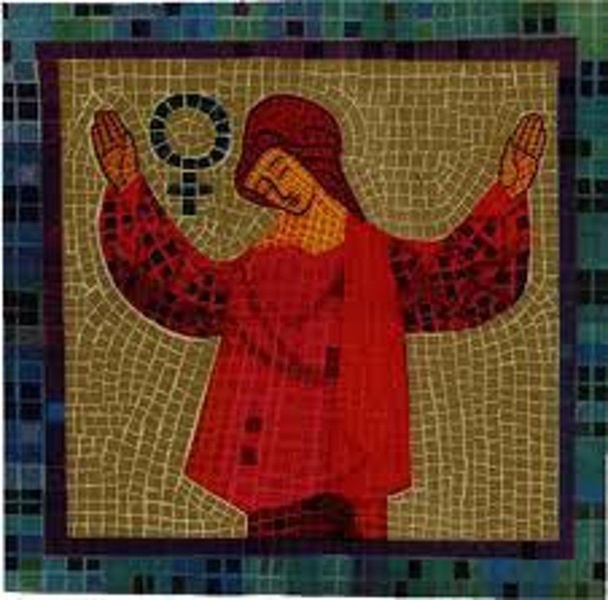 <p>a figure with its hands raised in prayer</p>