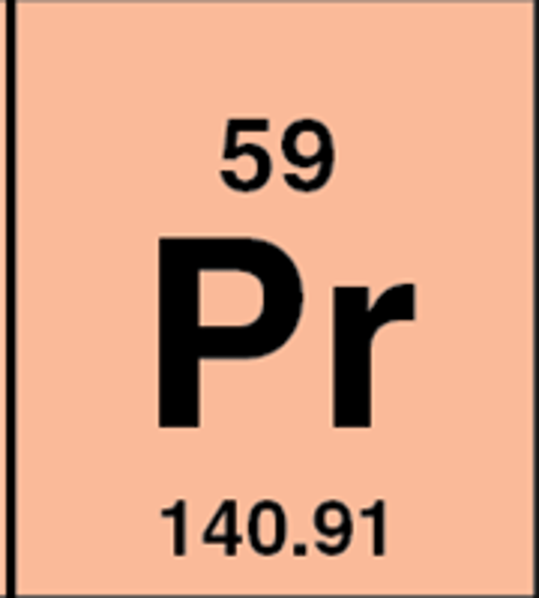 <p>Symbol: Pr<br>Atomic Mass: 140.9<br>Atomic Number: 59</p>