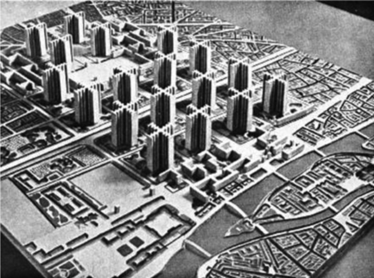 <p>Figure H - Identify the image</p><p>a. Radiant city</p><p>b. Gridiron</p><p>c. Garden City</p><p>d. Broadacre City</p>
