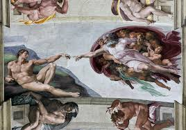 <p>A famous fresco that depicts God giving life to Adam, symbolizing the biblical creation narrative from the Book of Genesis. </p>