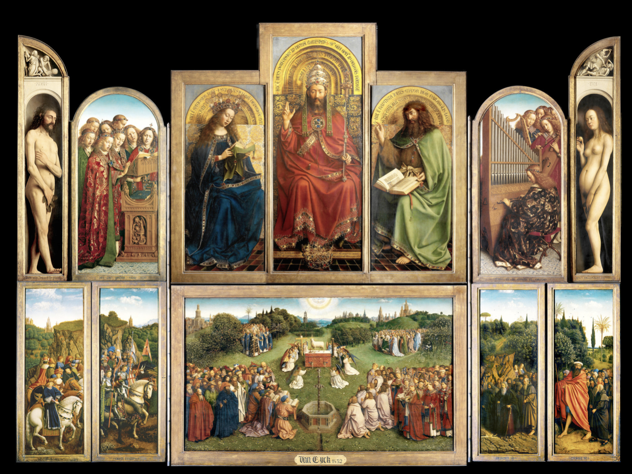 <p>Diptych - two panels </p><p>Triptych - Three Pannels </p><p>Polyptch - Four or more pannels </p><p>The inside of the alter is a poliptic </p>