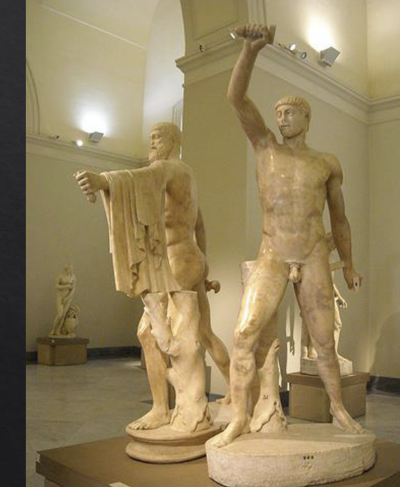 <ul><li><p>Harmodius and Aristogeiton (two lovers)</p></li><li><p>Classical Greek</p></li><li><p>Athens</p></li><li><p>Democratic monument</p></li><li><p>political propaganda&nbsp;</p></li><li><p></p></li></ul><p></p>