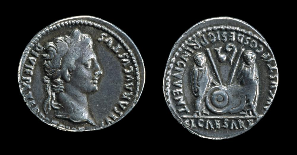 <p>Coin of Gaius and Lucius</p><p>Obverse side:</p><p>1) Head</p><p>2) Military Image</p><p>3)religous image</p><p>4)Political image</p>