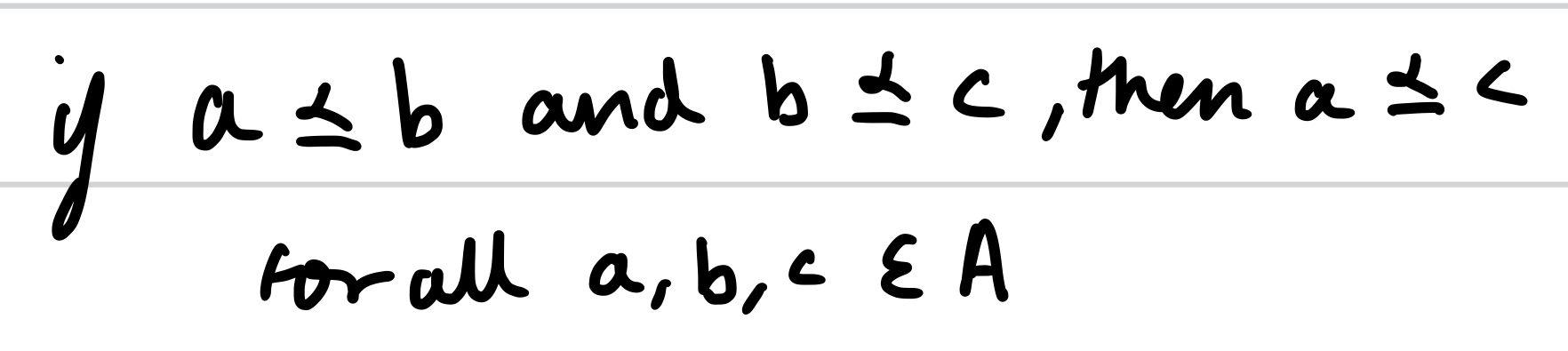 <p>If a is ranked less than or equal to b and b is ranked less than or equal to c, then a must be ranked less than or equal to c</p>