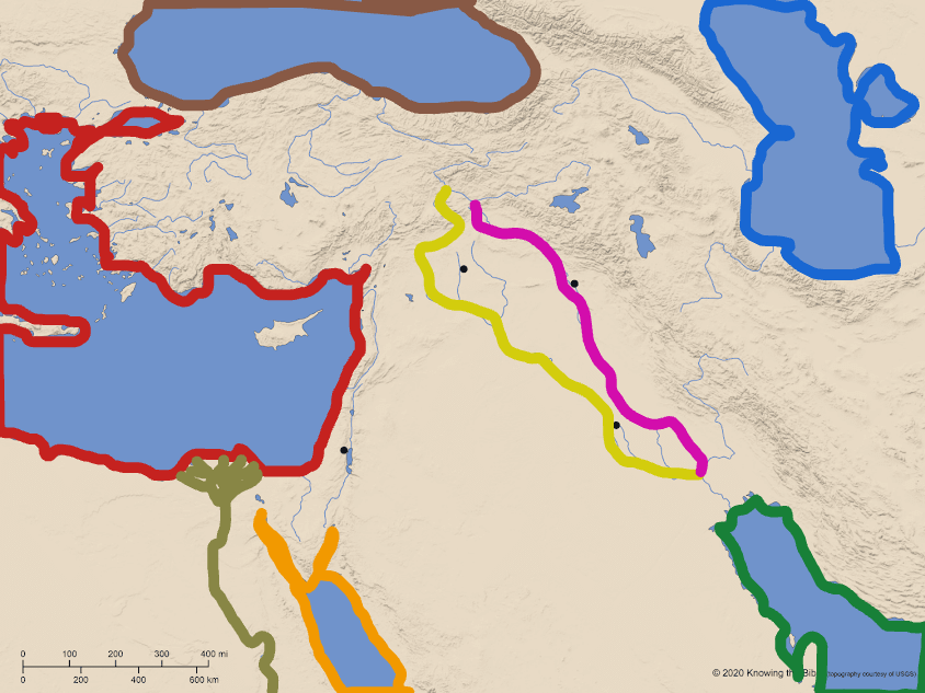 <p>What is the blue body of water?</p>