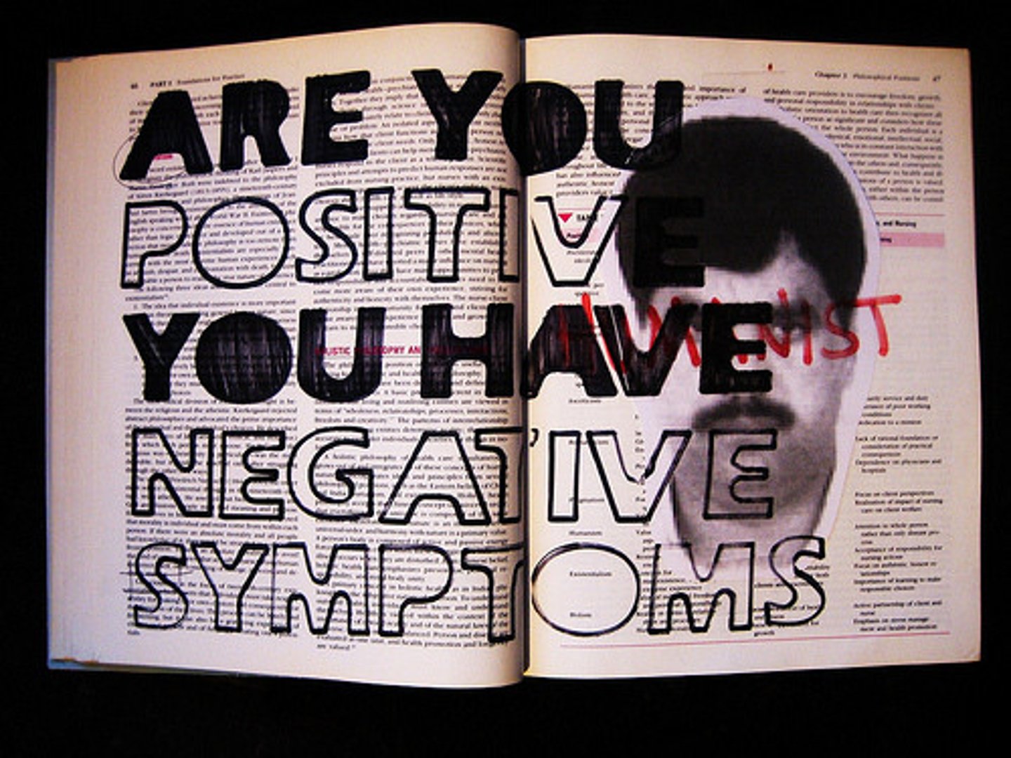 <p>schizophrenic symptoms such as absence of pleasure, lack of speech, and flat effect</p>