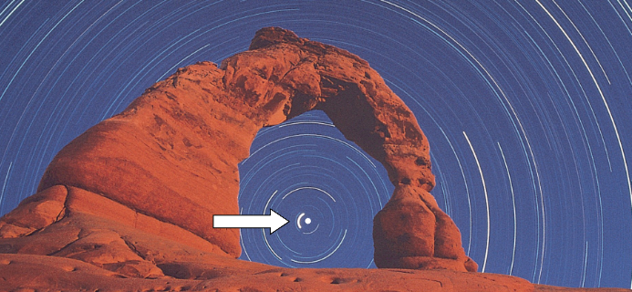 <p>What is the arrow pointing to?</p><ul><li><p>The Zenith</p></li><li><p>The North Celestial Pole</p></li><li><p>The Celestial Equator</p></li></ul><p></p>