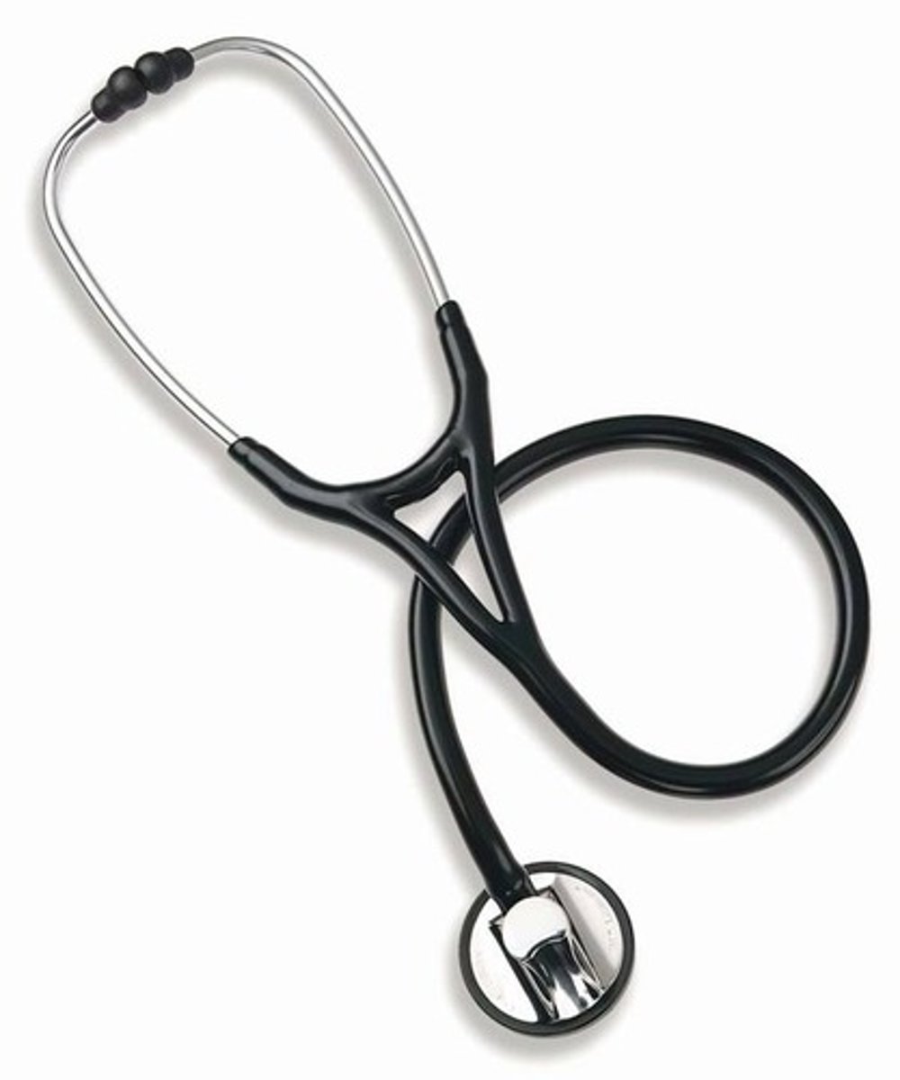 <p>First diagnostic medical breakthrough invented by Rene Läennec; used to acquire information about the lungs and heartbeats.</p>