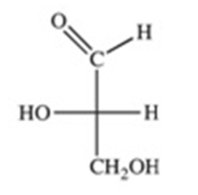 <p>Which enantiomer of glyceraldehyde is represented in the following structure?</p><ul><li><p>⍺-glyceraldehyde</p></li><li><p>D-glyceraldehyde</p></li><li><p>L-glyceraldehyde</p></li><li><p>β-glyceraldehyde</p></li><li><p>farthest from the carbonyl group</p></li></ul><p></p>