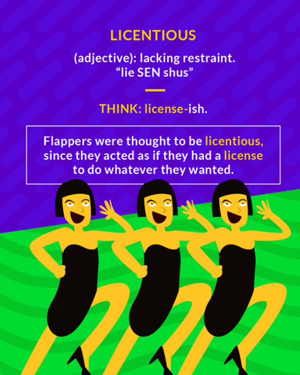 <p>morally unrestrained</p><p>(adj.) lacking restraint</p>