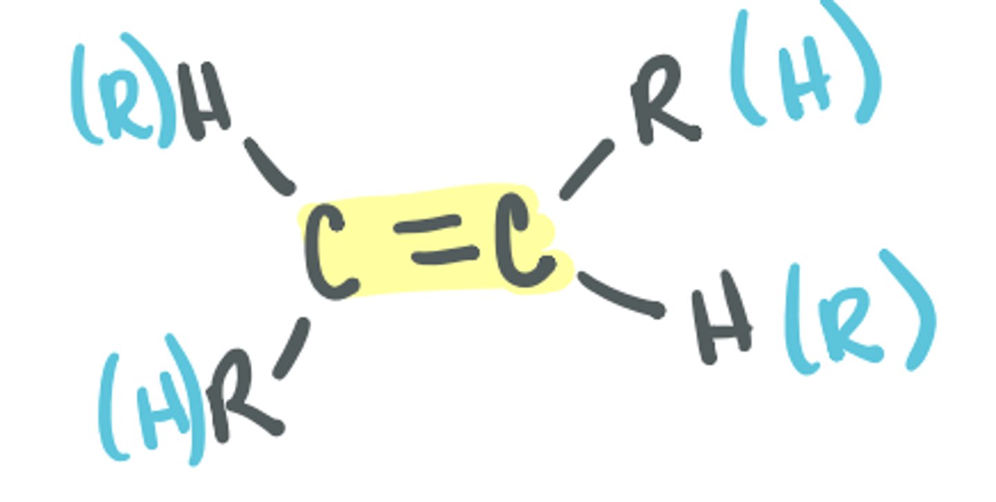<p>C=C double bond; can be bonded to H, C, other heteroatoms as long as it's not aromatic (aryl)</p>