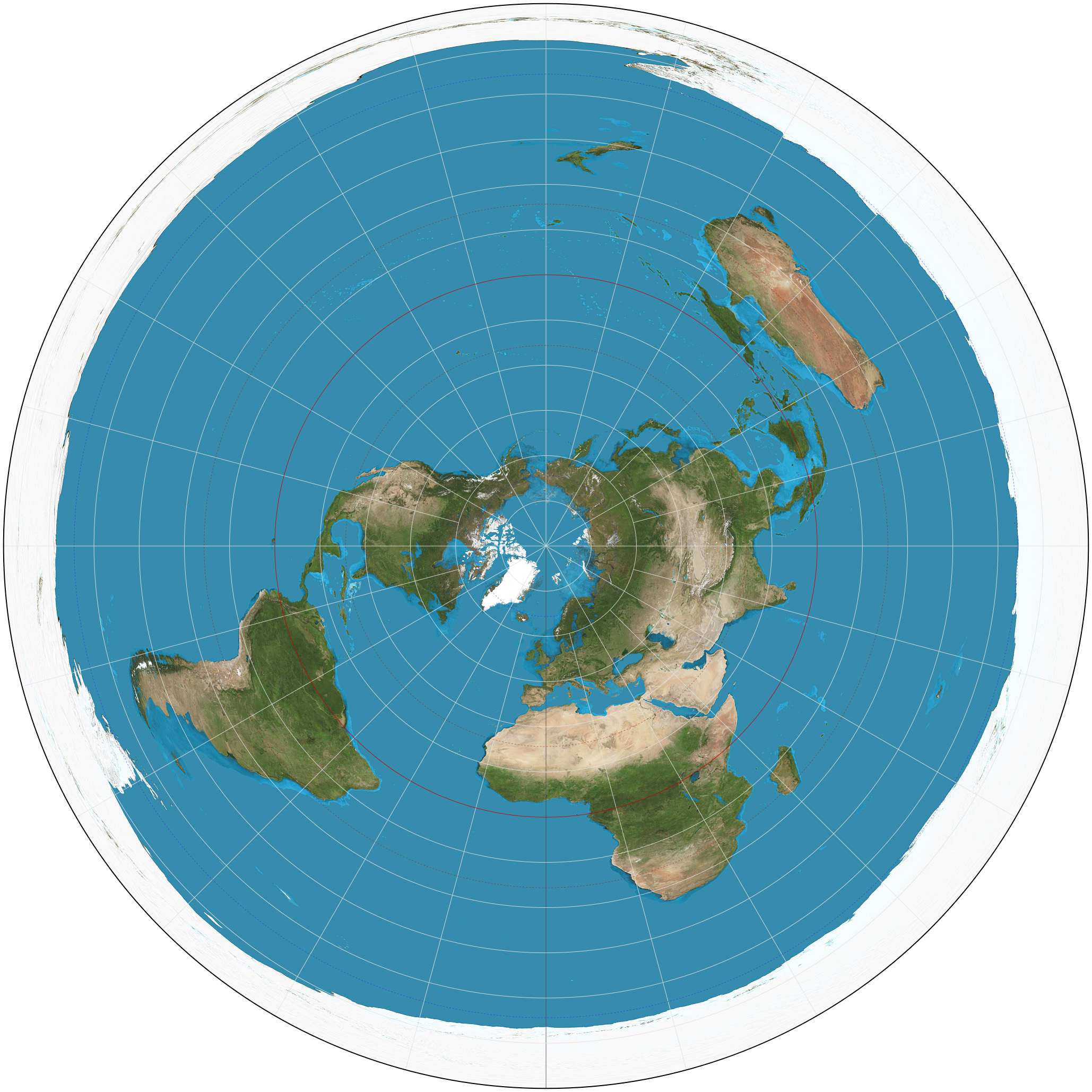 <p><span style="font-family: &quot;Bookman Old Style&quot;, serif">Views the world from the north or south pole, directions are true and the land shapes are accurate near the middle but distort farther from the center.</span></p>