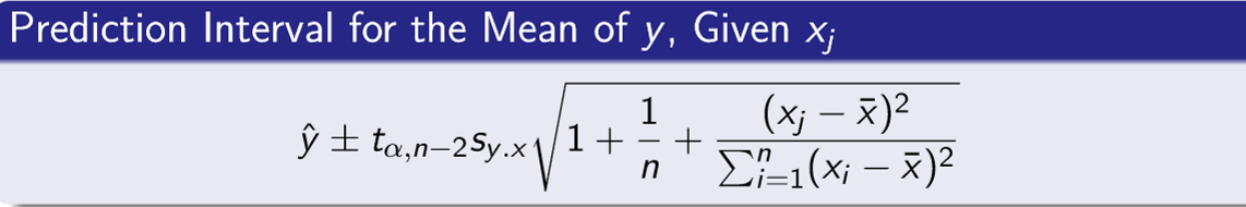 <p>Used when the regression equation is used to predict an INDIVIDUAL y for a given value of x</p>