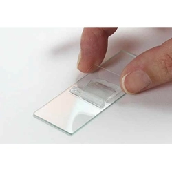 <p>Appearance - a thin flat piece of glass, smaller than M. Slide</p><p>Uses - placed over a specimen on a microscope slide, to hold the specimen in place and protect it from contamination from the environment.</p>