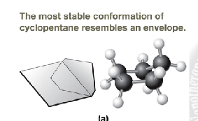 <p>envelope conformation that is slightly puckerd at the end. Bonds range from 102 to 106 degrees&nbsp;</p>