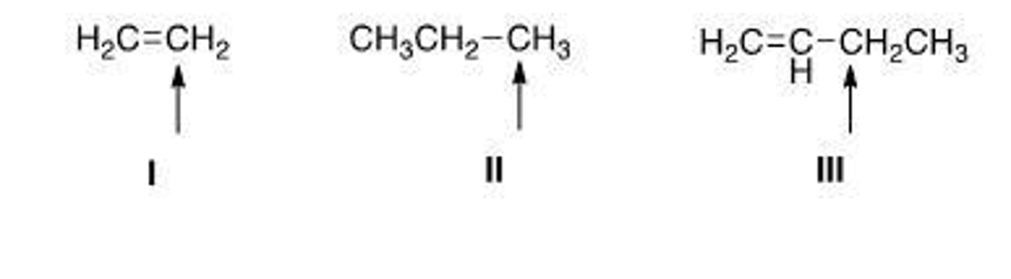 <p>Which of the indicated hydrogens is most readily abstracted in a free radical halogenation reaction?</p>