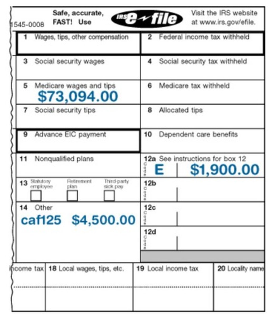 <p>Tax form reporting annual wages and withholdings.</p>