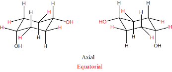 <p><strong>parallel to the plane of the ring</strong> and generally less sterically hindered compared to axial bonds, this causes more stable conformations in cyclic structures. </p>