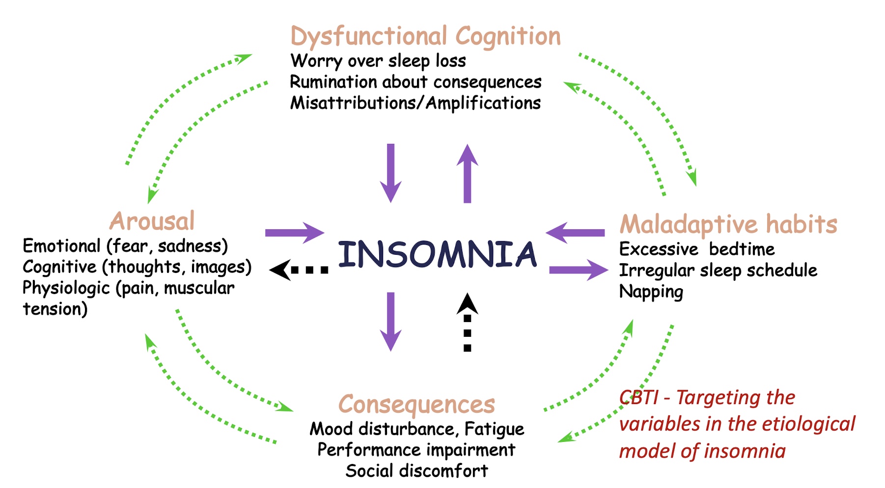 <ul><li><p>dysfunctional cognitive, maladaptive beliefs, consequences, arousal </p></li></ul><p></p>