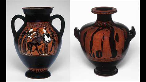 <p> Black-Figure has black images on red clay; Red-Figure is red images on a black background, allowing more detail.</p>