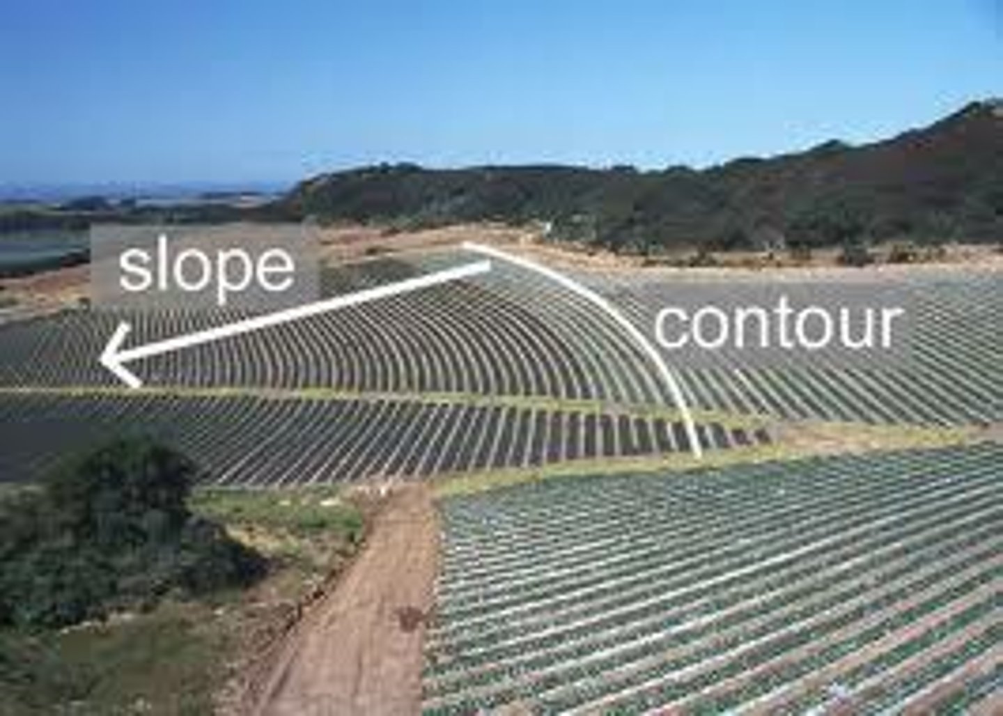 <p>Plant along contour lines instead of straight rows up & down hills</p><p>Reduces sheet/rill erosion</p><p>Captures twice the soil moisture and reduces soil erosion up to eight-fold</p><p>Good for gentle slopes</p>