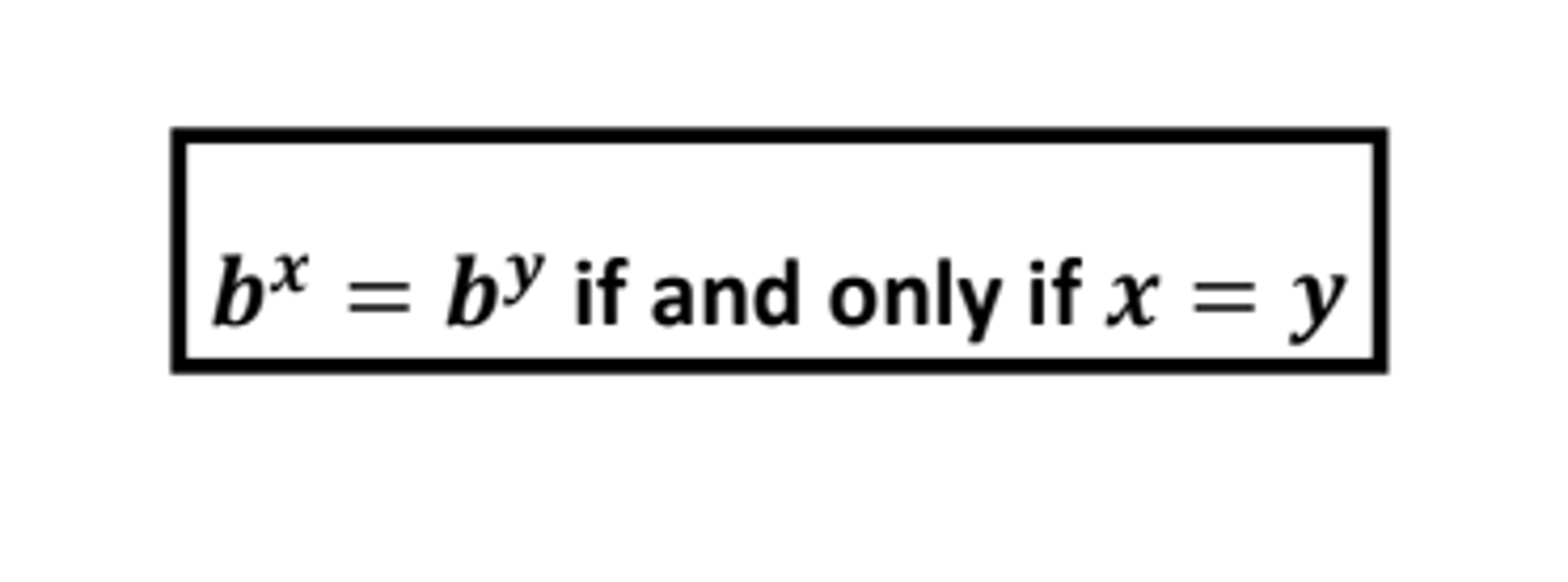 <p>If two expressions with the same bases are equal, then their exponents are equal.</p>