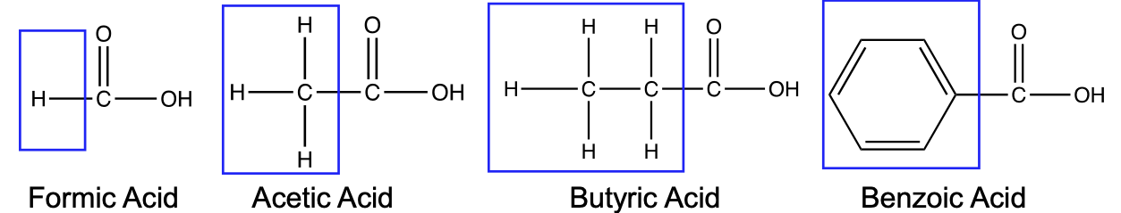 <p>They are weak acids, and only partially dissociate, existing in equilibrium</p>