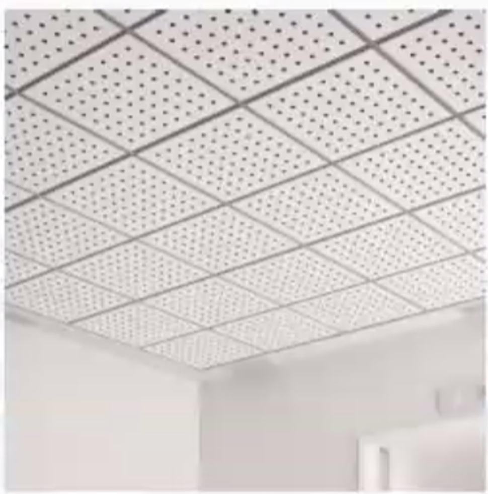 <p>For best quality sound, we use —— (usually perforated gypsum boards or equal). This material can have a very large amount of sound absorption</p>
