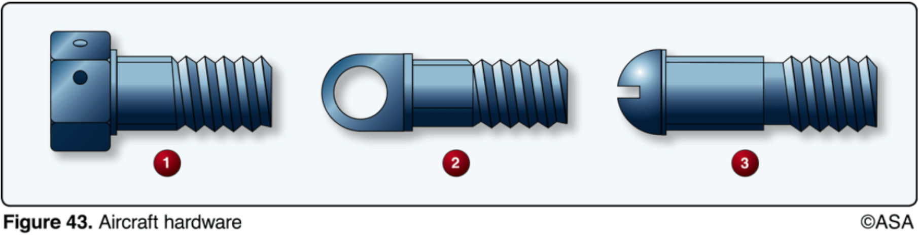 <p>(Refer to Figure 43.) Identify the clevis bolt illustrated.</p>