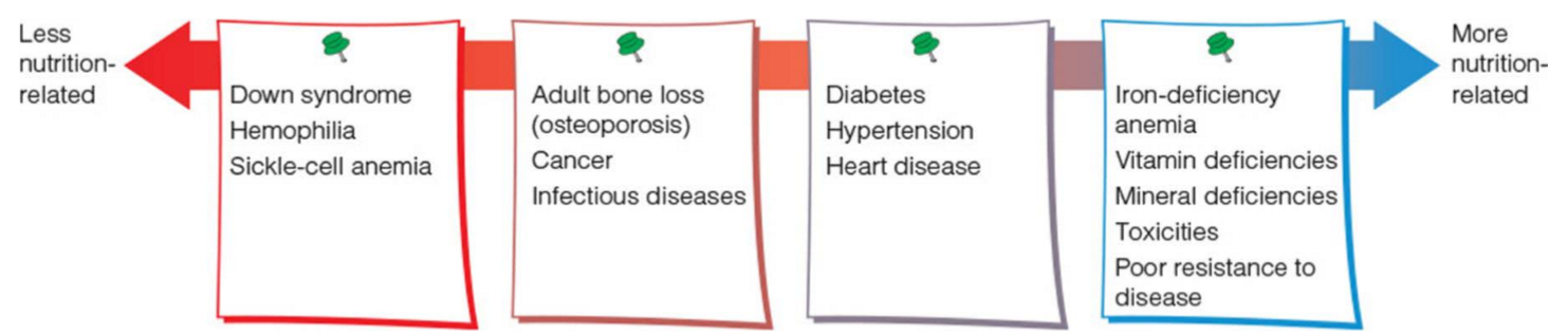 <p>This is an image showing a range of diseases based on how nutrition-related they are.</p>